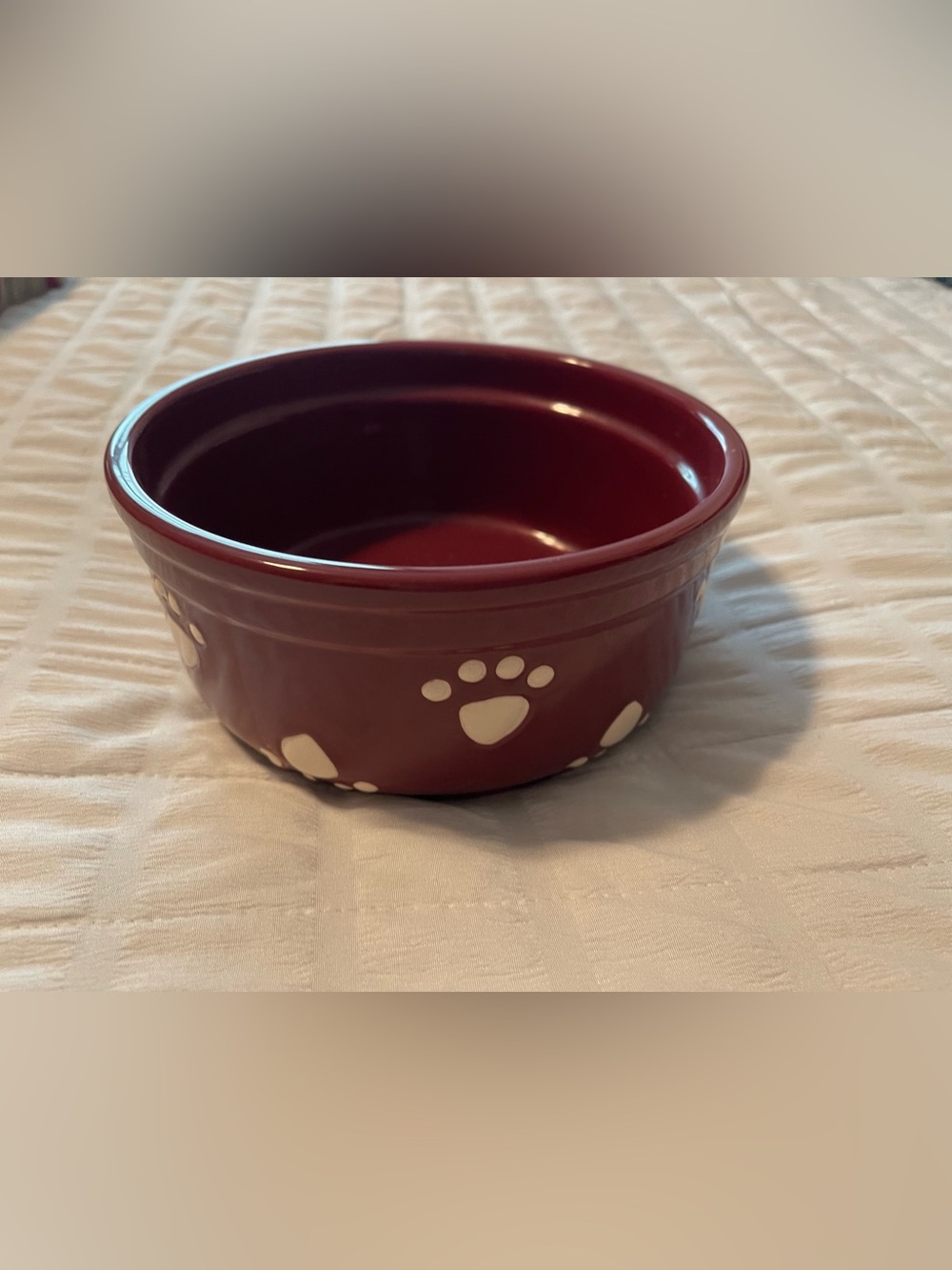 Maroon Ceramic Dog Bowl with Paw Print Design